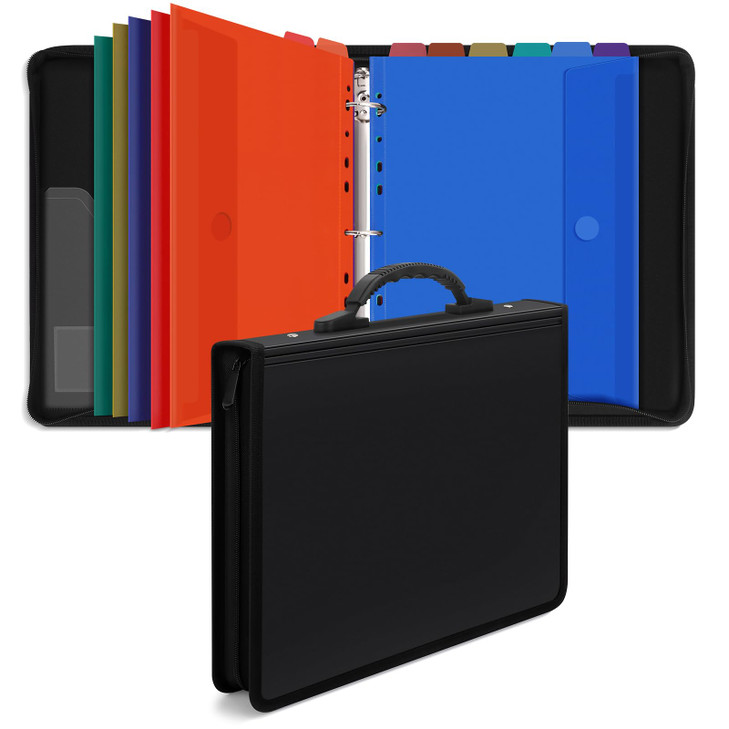 Uquelic Folio Document Organizer, 3 Ring Binder Folio with 12 Colour Pockects for Letter/A4 Size(11" x 8.5"), Portable Document Folder with Handle fo