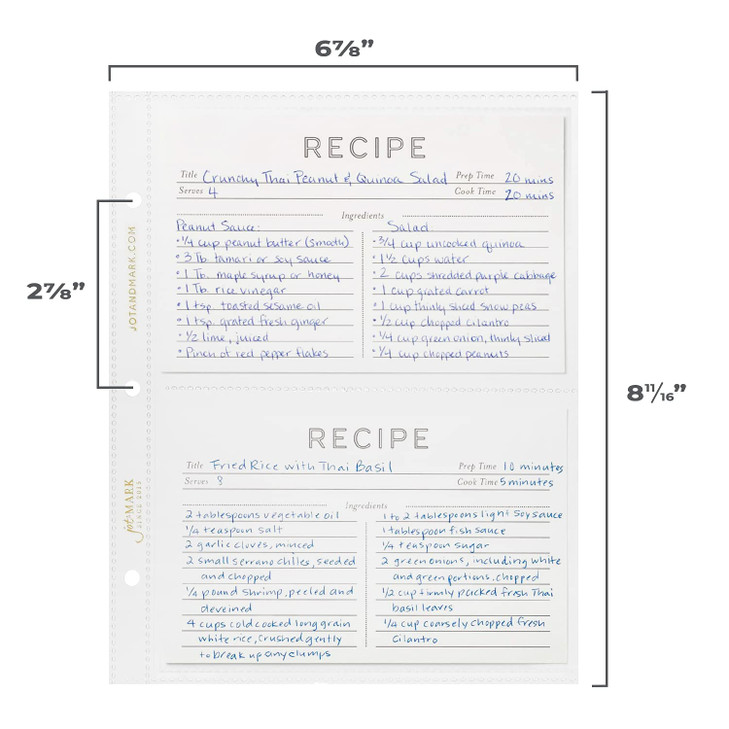 Jot & Mark Binder Page Protectors for 4x6 Recipe Cards or Photos (50 Count) - Crystal Clear Plastic Archival Sleeves fit 3 Ring Binders (8.5" x 9.5",
