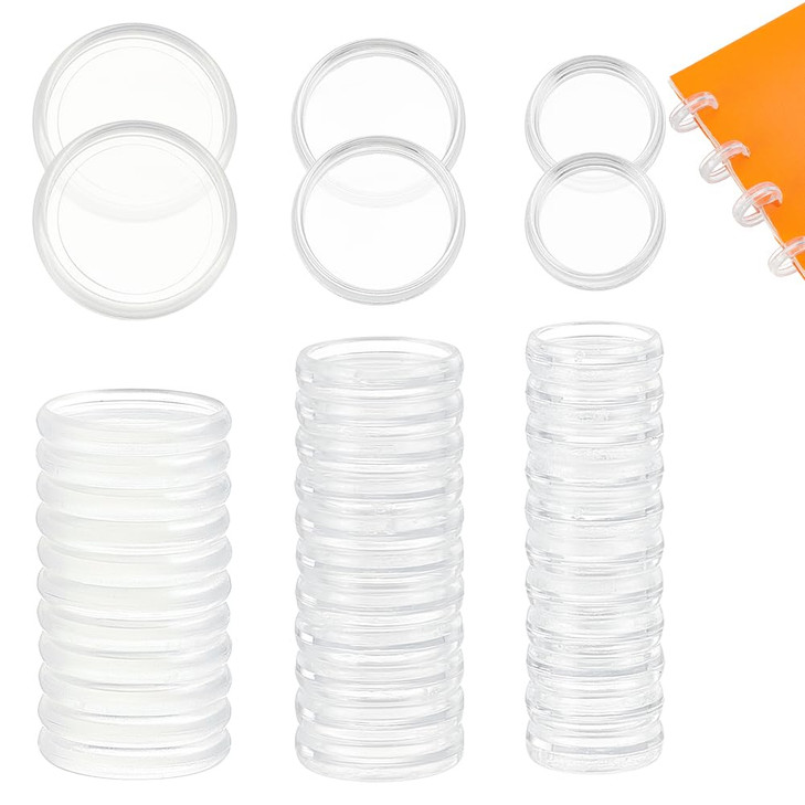 BENECREAT 33Pcs 3 Size White Plastic Book Binding Discs, Round Binder Rings Plastic Expander Discs for DIY Notebooks and Planner Scrapbooking Supplie