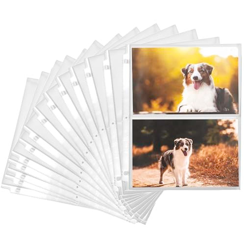 Samsill 100 Pack 5x7 Photo Album Refills, 100 Pictures, 3-Ring Binder Photo Sleeve Inserts, 2 Pocket Photo Page for 5x7 Photographs, Postcards, Recip