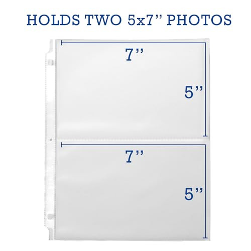 Samsill 100 Pack 5x7 Photo Album Refills, 100 Pictures, 3-Ring Binder Photo Sleeve Inserts, 2 Pocket Photo Page for 5x7 Photographs, Postcards, Recip