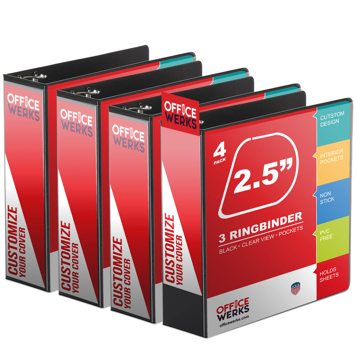 Performore 3 Ring Binder, Professional Angle D 2.5 Inch, Presentation Folder for Standard Pages 8.5 x 11 with Pockets, Crystal Clear View Black Binde