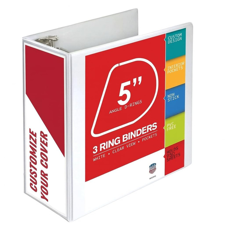 3 Ring Binder, Professional Angle D Ring Binder 5 Inch, Presentation Folder for Standard Pages 8.5 x 11 with Pockets, Crystal Clear View White (1 Pac