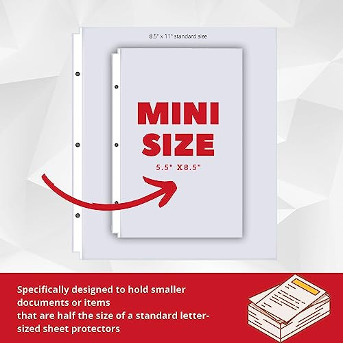 Office Werks Heavyweight Clear Mini Sheet Protectors Holds 5.5 x 8.5 Inches Sheets, Fits a 3-Ring Binder, Crystal Clear, Acid-Free, Archival Safe wit
