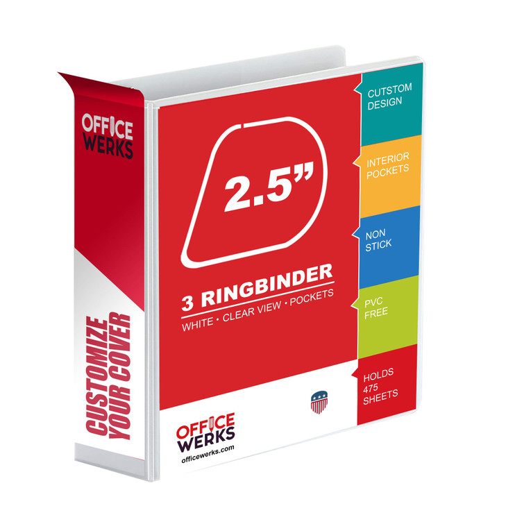 3 Ring Binder, 2.5" Professional Angle D-Rings, Presentation Folder for Standard Pages with Inside Pockets, Customizable Clear View White Binder (3.2