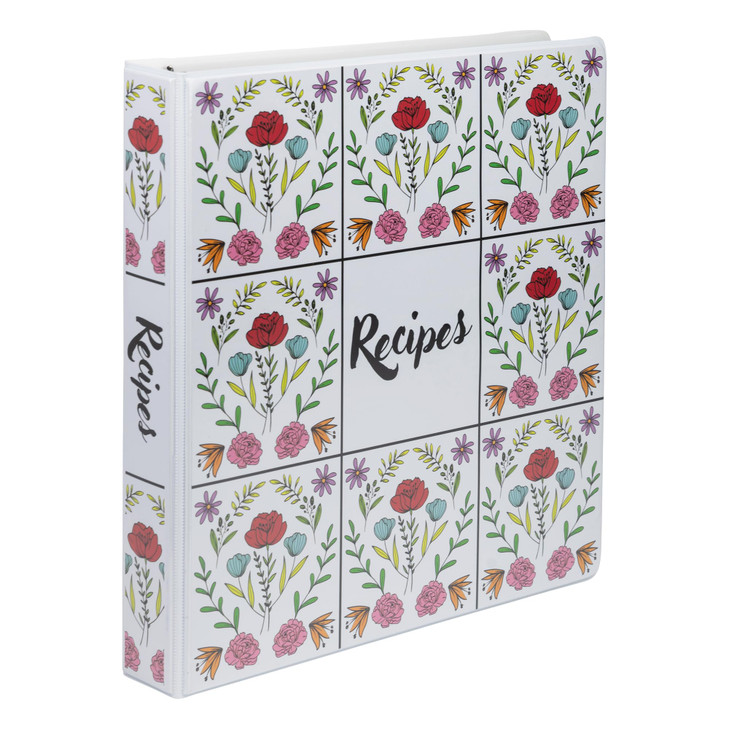 Samsill Recipe Binder Full Page 8.5 x 11 Kit, 1 Inch D-Ring, Floral Tile Design