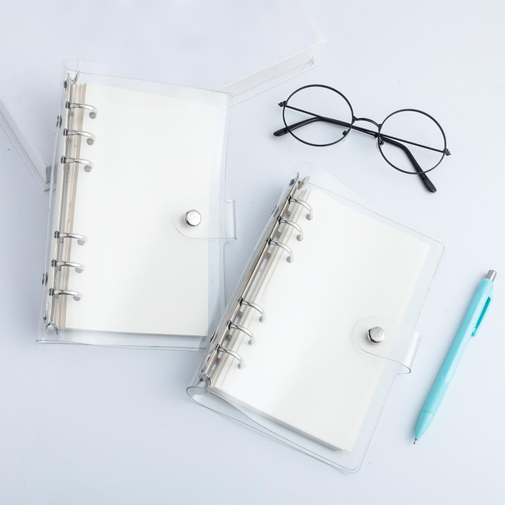 Zonon Clear A6 Binder Transparent Soft PVC 6 Ring Budget Binder Refillable Planner Cover Protector Snap Button Closure Loose Leaf Folder for School M