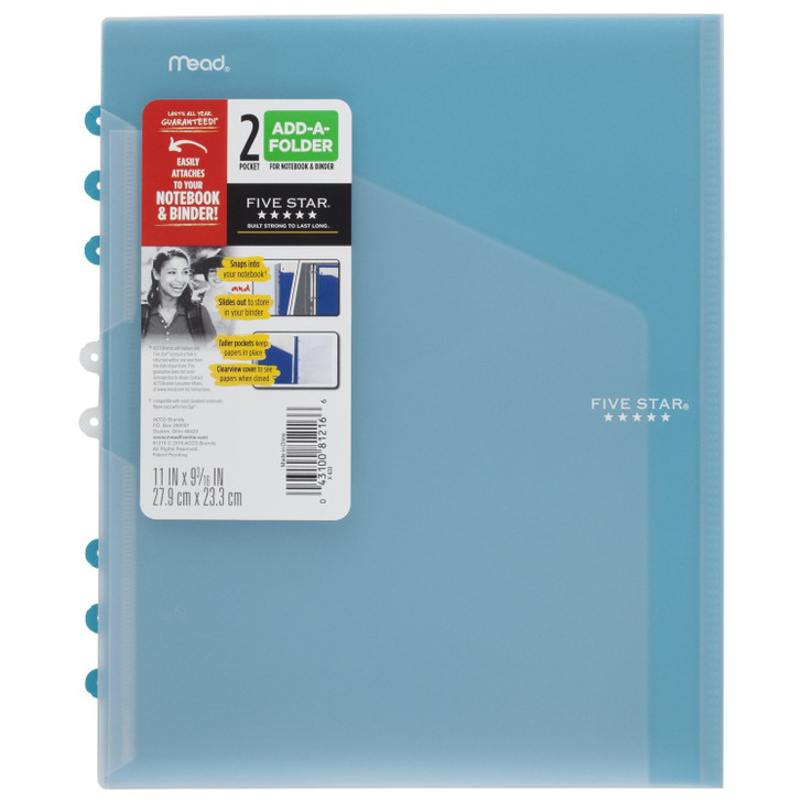 Five Star 2-Pocket Folder, Add-A-Folder, Fits Notebooks and 3 Ring Binder, Customizable, Color Selected For You, 1 Count (81216)