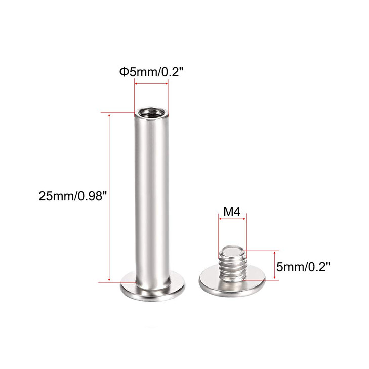 uxcell Screw Post Fit for 3/16"(5mm) Hole Dia, Female 4x25mm Belt Buckle Binding Bolts Leather Fastener Carbon Steel 25 Sets