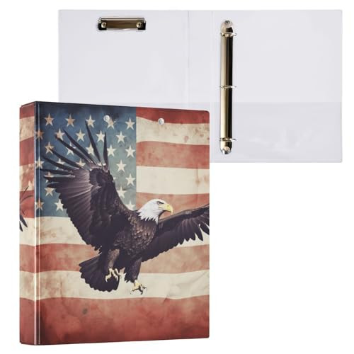 ALAZA Retro Bird American Flag 3 Ring Binders with 3 Interior PVC Clear Pockets Clipboard Versatile Binders 200 Sheets for Office Home School 1 Pack