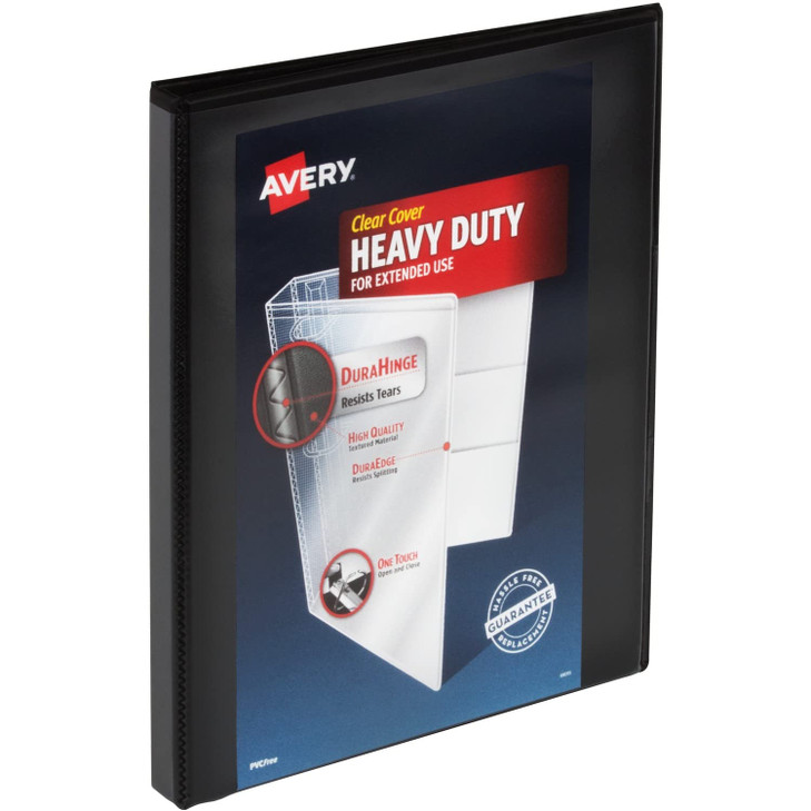 Avery 79766 Heavy-Duty View Binder, DuraHinge, 3 Slant Rings, 0.5-inch Capacity, 11 x 8.5, Black