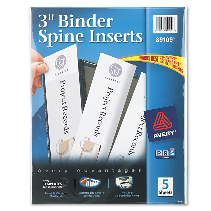 Avery 89109 Binder Spine Inserts, 3-Inch Capacity, 15/PK, White