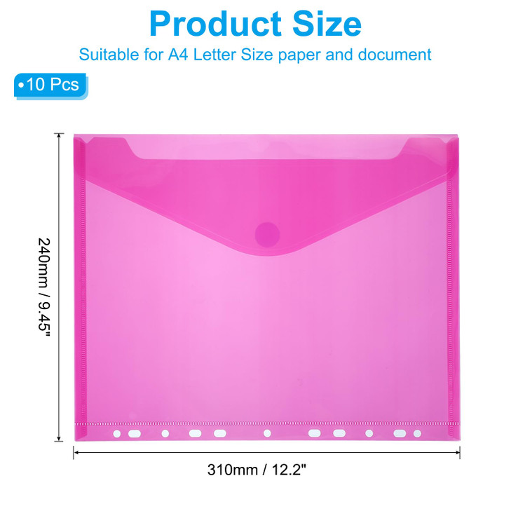 PATIKIL A4 Plastic Binder Pockets for 11 Ring Binder, 10pcs Letter Size Pouch File Bag Document Binder Folders Organizer with Hook and Loop Closure,