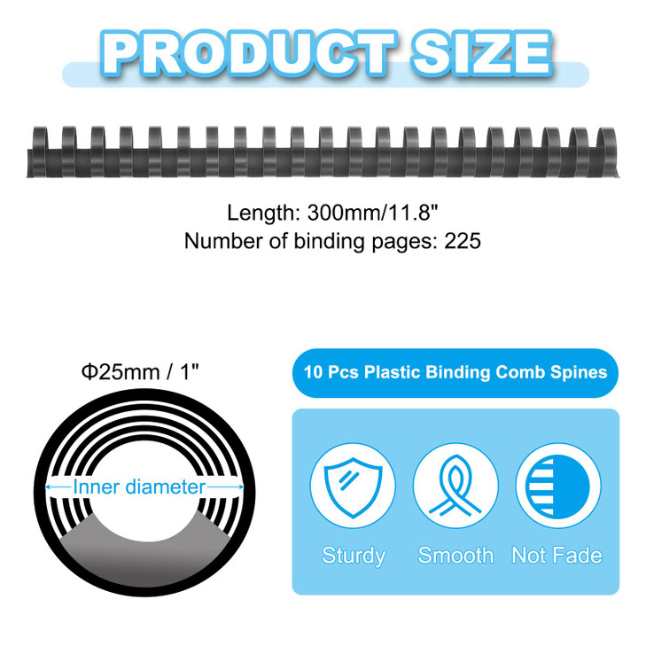 PATIKIL 25mm (1") Plastic Binding Combs, 10 Pcs 21 Rings Comb Binding Spines 225 Sheet Capacity Letter Size for Binding Paper Sheets Notebook Calenda