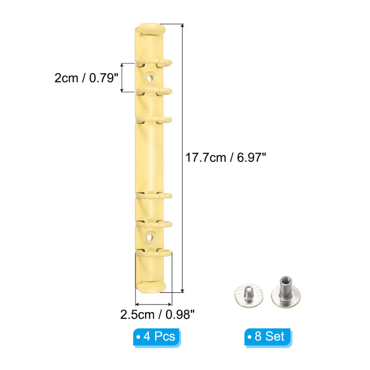 PATIKIL A6 6-Hole Ring Binder Mechanisms, 4 Set Binder Spines Replacement for Office Planners Documents Recipes Organization Storage, Yellow