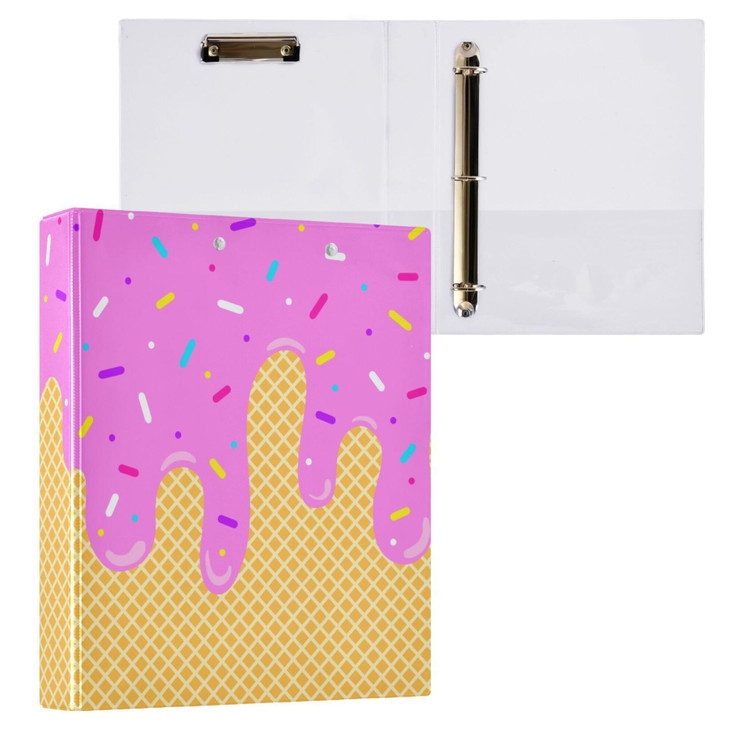 Purple Ice Cream Round Ring Binders 1.5 Inch Waffle Sweets Cone 3 Ring Clipboard Binder for Office School Work Supplies File Folder Document 200 Shee