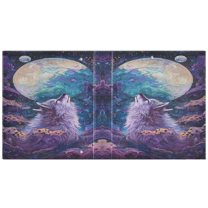 Galaxy Wolf Moon Round Ring Binders 1.5 Inch Space Planet Stars Purple 3 Ring Clipboard Binder for Office School Work Supplies File Folder Document 2