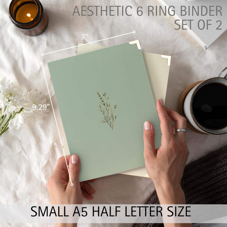 Aesthetic 6 Ring A5 Binder Set of 2 - The Perfect Small 0.75 Inch Planner Binder for Journaling or Collections - Refillable Notebook Holder with Pock