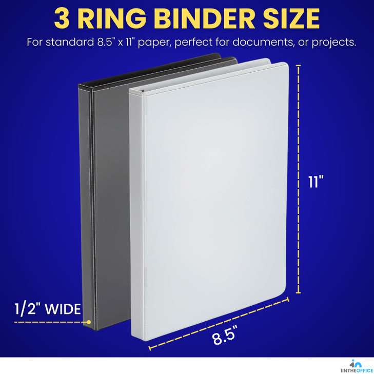1InTheOffice 3 Ring Binder 1/2 inch, 1/2" Capacity View Binder, 2 White & 2 Black (1/2 Inch)