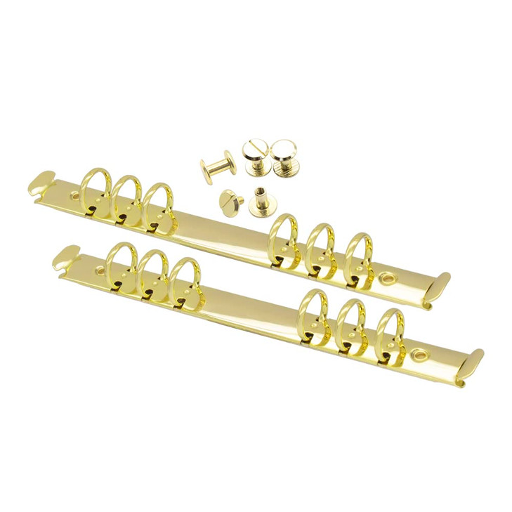 2PCS 6-Ring Binder Mechanism A5 Notebook Replacement Kit - Gold Metal Clip Ring Round Binding Spines Combs Set for Planners Organizers