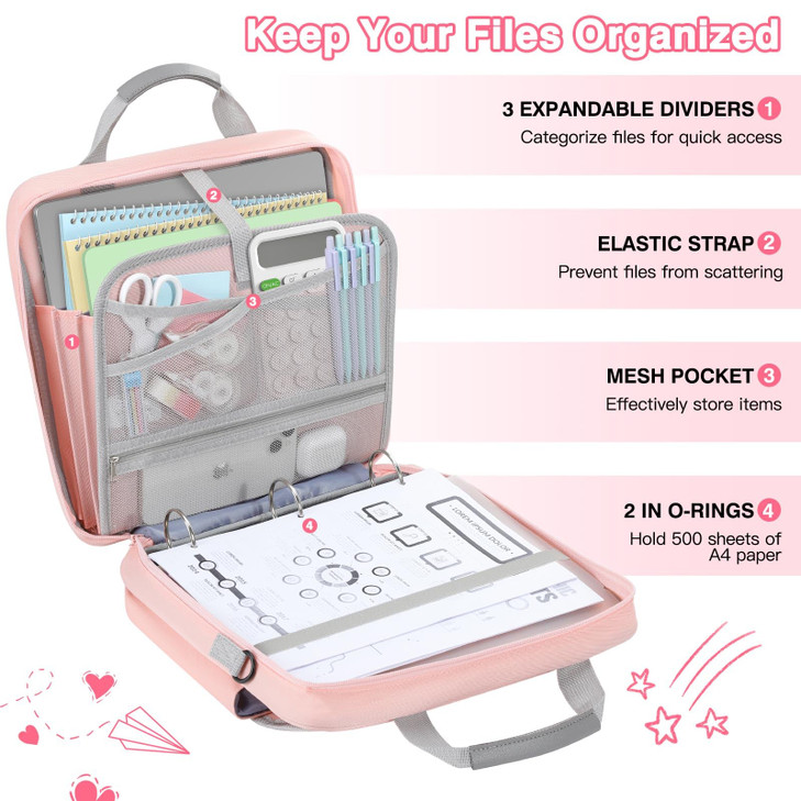 MoKo Zipper Binder Bag, 2 Inch 3 Ring Zipper Binder with Detachable Backpack Strap + Shoulder Strap, 500 Sheets Capacity, Multi-Pocket School Bag Fit