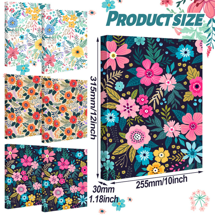 Yinder 6 Pieces Floral Hardcover 3 Ring Binder 1 Inch Round Rings with Interior Pockets Decorative Vintage Cute Flower Binders Hardcover for Letter S