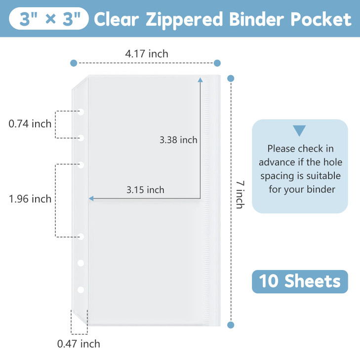 10 Pack Multi-Compartment Zippered Clear Binder Pocket Sleeves for 6 Ring A6 Binder - Divided Zipper Pouch Money Cash Saving Budget Binder Insert Ref
