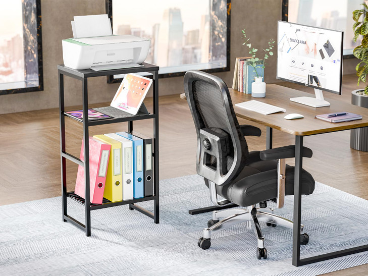 GEORIS 3 Tier Metal Printer Stand Shelf, Black Side Table for Printer, Fax Marchine