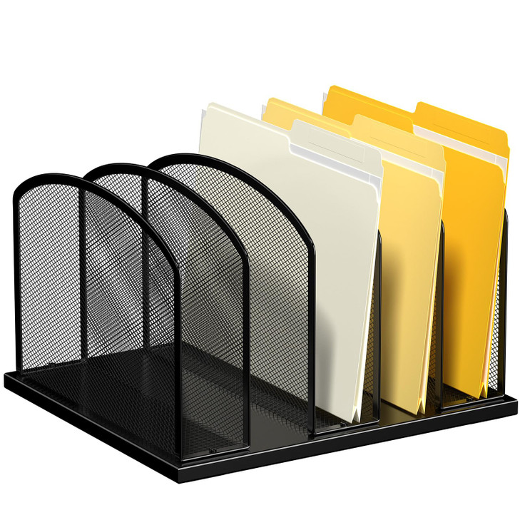 Gawerk Large Size Desk File Organizer, Metal Mesh Vertical Desktop File Holder, 5-Section file organizer for Desk Home Office Black
