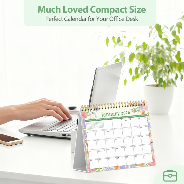 Desk Calendar 2026, Desktop Calendar 2026 Standing Flip Cover 12 Month(January - December), Small Desk Planner with Stickers & Notes for Office Acces