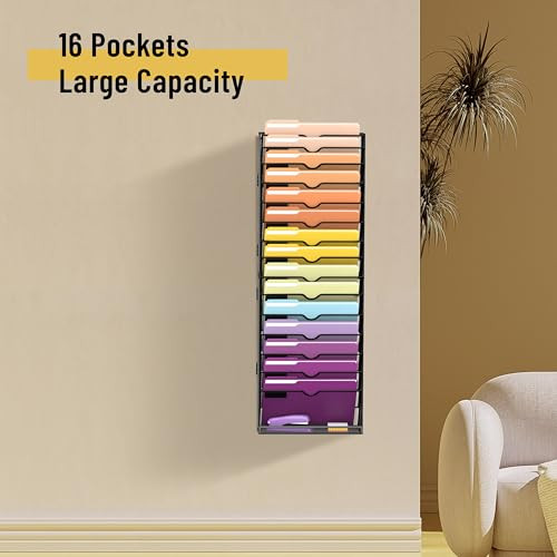 SUPEASY 16-Tier Hanging Wall File Holder Organizer for Papers, Folders, Files Clipboard & Magazine Organization Great for Office Home, Assembly Neede