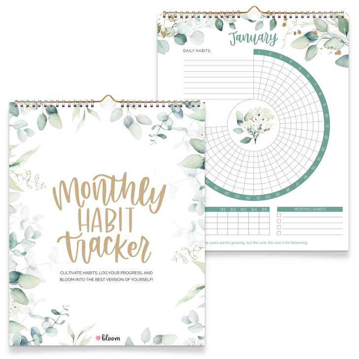 bloom daily planners Hanging Habit Tracking Calendar  Undated 12 Month Inspirational Habit Tracker for Daily, Weekly & Monthly Goals (8 x 10) Moti