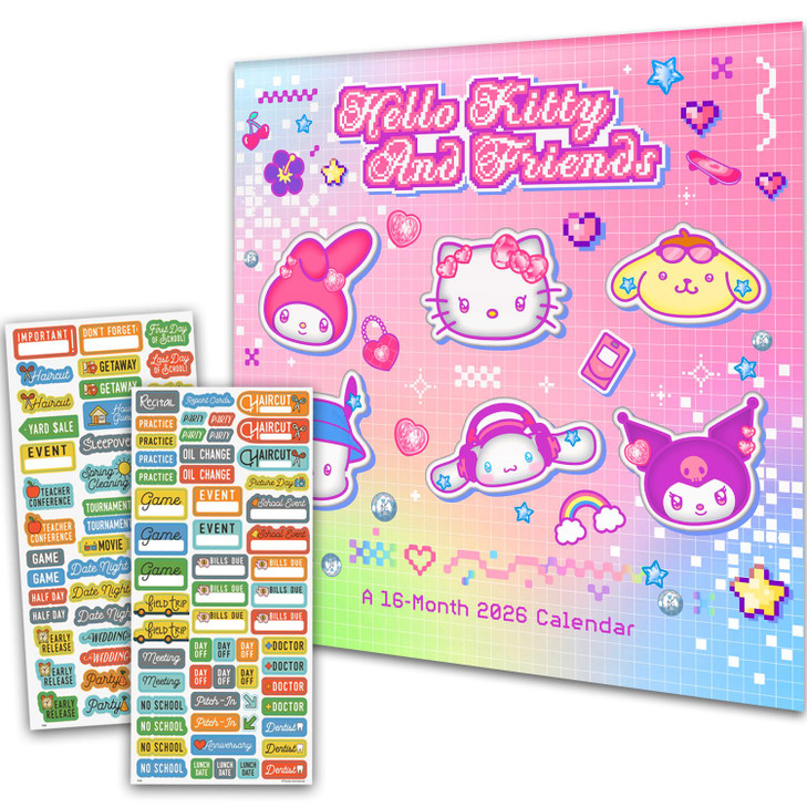 Hello Kitty and Sanrio Friends 2026 - Deluxe Hello Kitty and Friends 7" x 7" Mini Calendar Bundle with Over 100 Stickers (Keroppi and My Melody Gifts