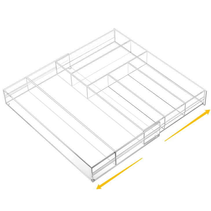 Briwooody 1 Pcs Acrylic Drawer Organizer 9'' up to 18'' x 15'' x 2'' Expandable Drawer Organizer Pens Notebook Ruler Makeup Tray with 7 Adjustable Co