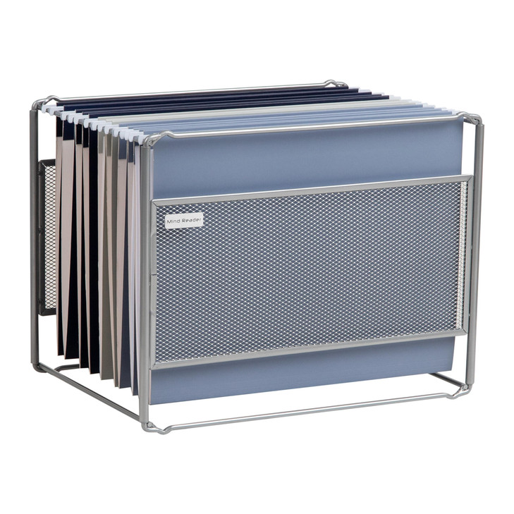 Mind Reader Hanging File Folder Organizer, Desktop Organizer, Storage, Office, Metal Mesh, 13"L x 9.75"W x 10.25"H, Silver