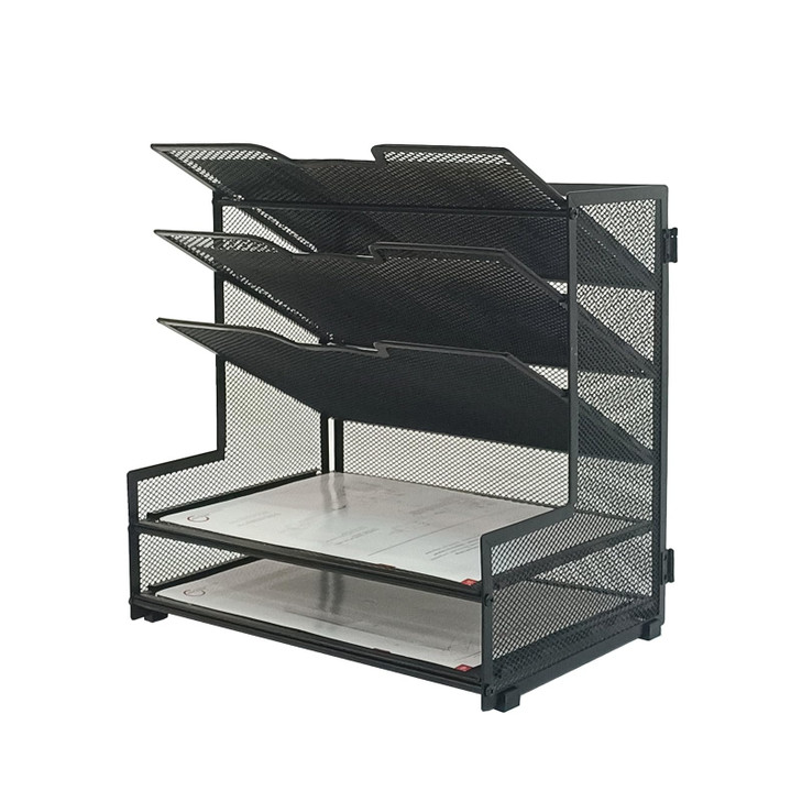 5-Tier Metal Desk Organizer, Office Desk Paper Organizer for Home Office, Black