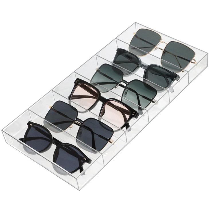ZEXALOR Clear Drawer Organizer, 6 Sections Eyeglass Sunglasses Organizer Holder, Drawer Dividers Office Desk Tray Bathroom Makeup Jewelry Trays (14×7