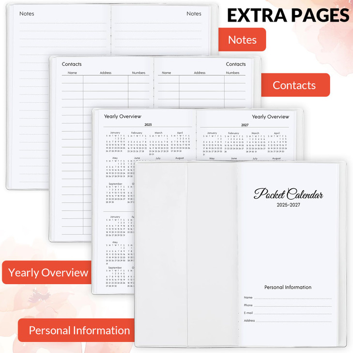 KONVINIT Pocket Calendar 2025-2027, Floral 2025-2027 Monthly Planner - 3.7" x 6.7" - Runs from July 2025 Until December 2027, 2026 Pocket Planner wit