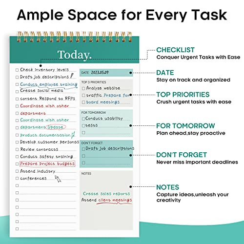 Taja To Do List Notepad - To Do List Notebook for Work with 52 Sheets, 9.8" x 6.5", Undated Daily Planner Perfect for Daily Tasks and Goal Setting, N
