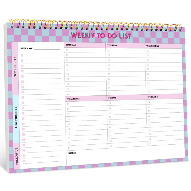 Taja Weekly To Do List Notepad with 52 Undated Sheets?8.5"×11"?- Weekly Desk Planner for Women & Man, Work and Home - 1 Pack Lavender Checkered