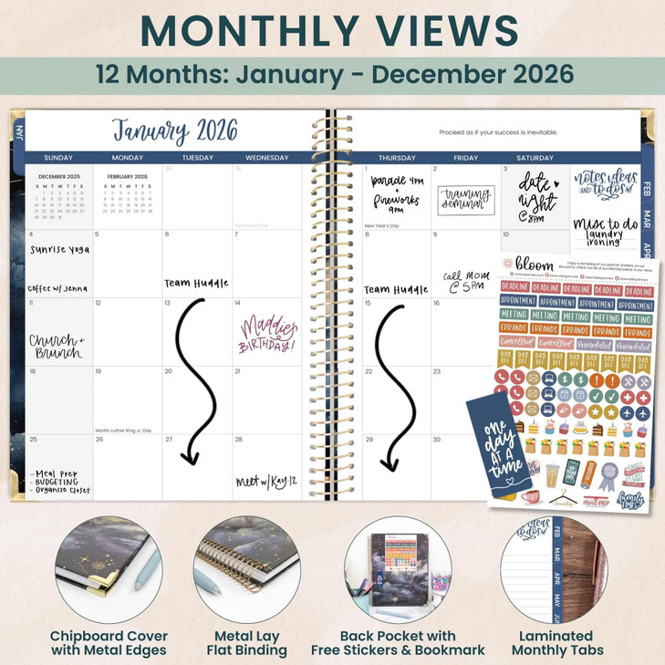 bloom daily planners HARDCOVER 2026 Planner (January to December) - 8.5 x 11 Weekly & Monthly Dated Agenda Organizer Book with Stickers & Tabs - Mi