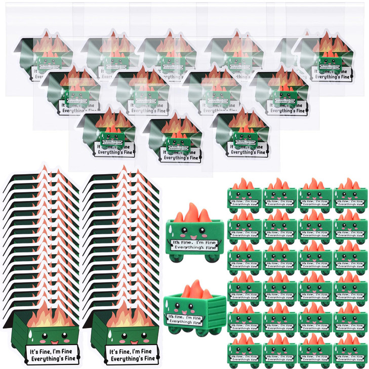 CroBlissful 30 Set Funny Valentines Cards for Coworkers, Desk Dumpster Ornament Bulk Thank You Resin Mini Dumpster with Positive Cards for Valentine