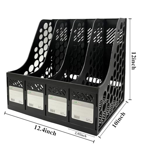 Ysenchan Plastic Magazine File Holder & Desk Organizer, 4 Vertical Compartments File Folder Organizer for Office Classroom Organization, Coloring Boo