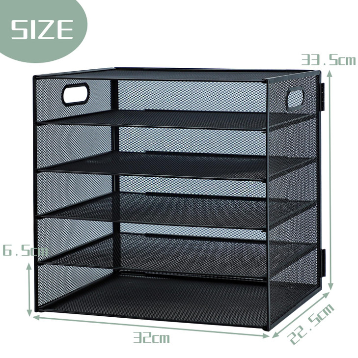 IOUGDSEC Paper Letter Tray with Handle, 5 Tier Metal Mesh Desk File Organizer, A4 Paper Desktop Filing Trays, Desk Tidy Magazine Document Holder for