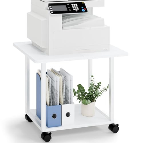 MARTY 22"x15.75" Large Under Desk Printer Stand with Storage Shelf 2-Tier Rolling Printer Cart with Wheels Printer Table for Home Office Heavy Duty S