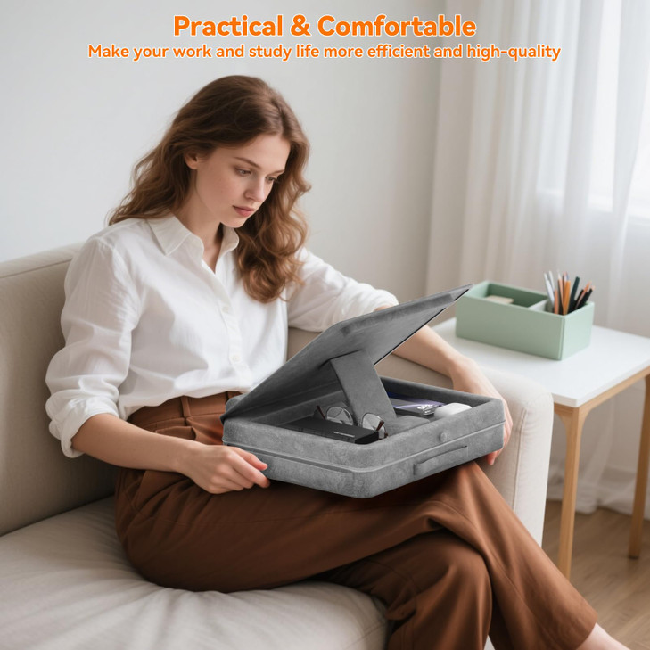 KDD Laptop Lap Desk with Cushion, Laptop Table with Storage for Bed & Sofa, Adjustable Lap Pillow Stand with Anti-Slip Strip & Cell Phone/Tablet Slot
