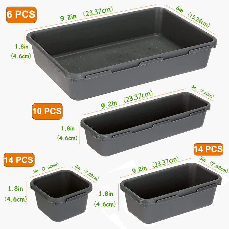Kutesna 44 PCS Interlocking Drawer Organizer Set,4-Size Plastic Versatile Bathroom and Desk Drawer Divider Organizer Trays,Multi-size Storage Bins fo