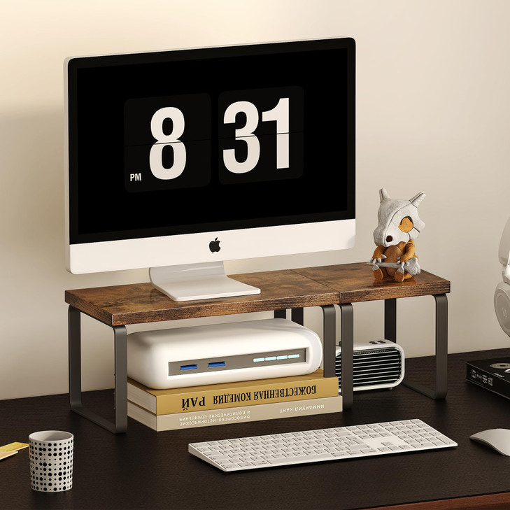 Homeiju Wooden Desktop Organizer Shelf, 2-Tier Adjustable Freestanding Bookshelf Desk Shelf, Stackable Desk Organizer for Office, Dorm, Bedroom, Spac