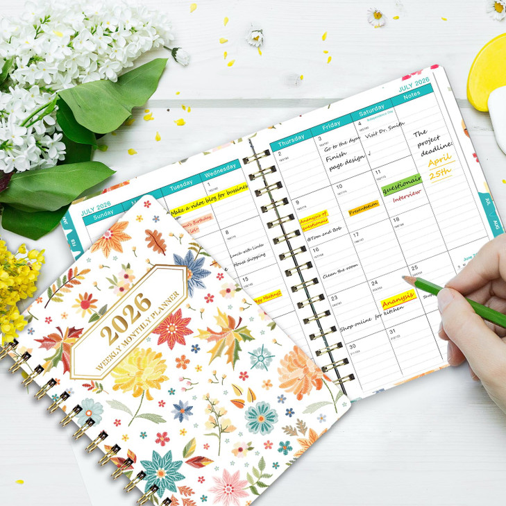 Ymumuda 2026 Planner, Daily Weekly and Monthly Planner?Jan 2026 - Dec 2026, 8.4" x 6.3", 2026 Calendar Planner Book with Tabs, Spiral Notebook with I
