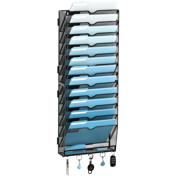 SUPEASY 13-Tier Wall File Organizer, Wall File Holder with Hooks, Mesh Hanging File Organizer, Mail Organizer Wall Mounted for Papers, Folders, Offic